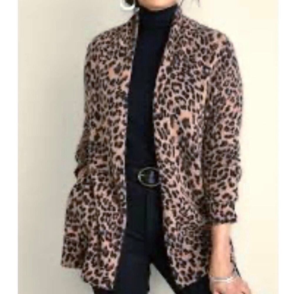 Soft Surroundings Sibyl Medium 100% Cashmere Cardigan Sweater Leopard Print EUC